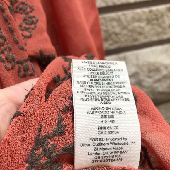 Free People Pennies Sequel Embroidered Top coral Peach small boho sheer - Picture 7 of 9